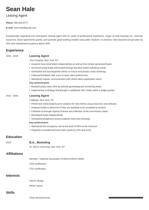 Leasing Agent Resume