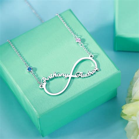 Customized Infinity Two Name Birthstone Necklace In Silver