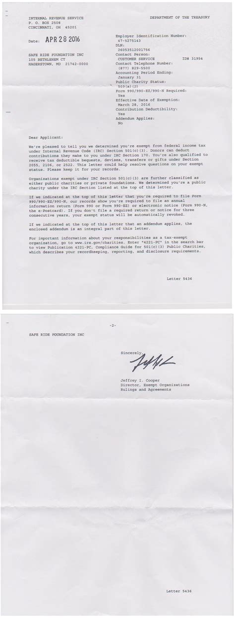 IRS 501(c)3 Determination Letter – S.O.S. Safe Ride