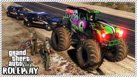 Gta Roleplay Police Chase Monster Jam Grave Digger Redlinerp