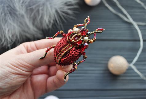 Embroidery Beaded Brooch Beetle Brooch Pin Jewelry Insect Etsy