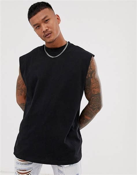 Asos Design Oversized Longline Sleeveless T Shirt In Black