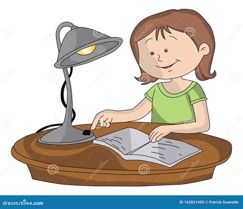 Vector Of Girl Switching On Lamp To Study Stock Vector Illustration