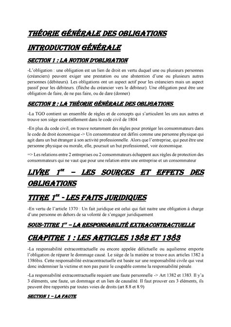 Introduction générale TGO résumé Théorie générale des obligations