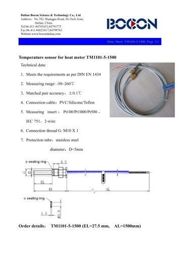 Pipeline RTD Pt100 Temperature Sensor TM1111 2 Nanjing Bocon Science