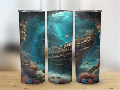 Underwater Shipwreck Digital Art For Oz Skinny Tumbler Sublimation