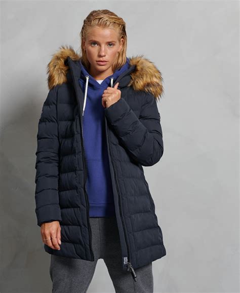 Womens Arctic Tall Puffer Coat In Navy Superdry