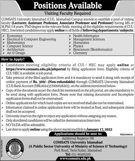 Comsats University Islamabad Cui Faculty Jobs Advertisement Latest