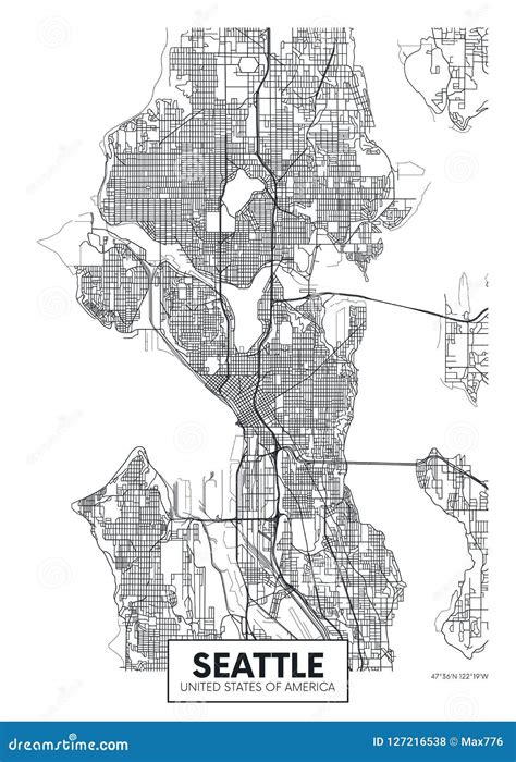 City Map Seattle, Travel Vector Poster Design Stock Vector - Illustration of county, plan: 127216538