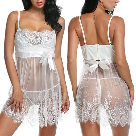Women S Sexy Lingerie Babydoll Sleepwear Underwear White Lace Dress G String US EBay
