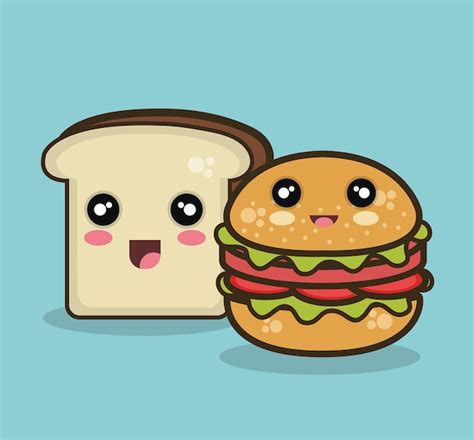 Premium Vector Kawaii Fast Food And Bread Isolated