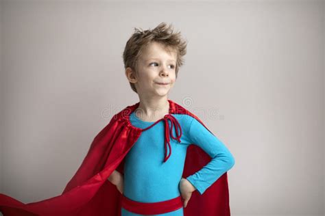 Little Child Is Playing Superhero Success Motivation Stock Image