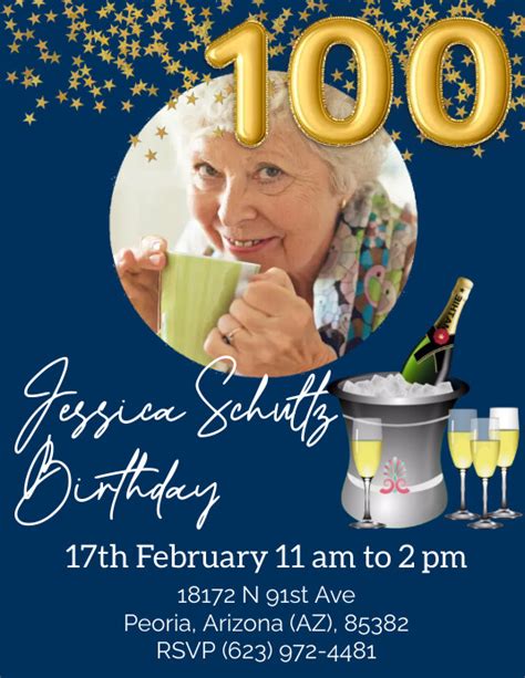 100th Birthday Invitation Template Postermywall