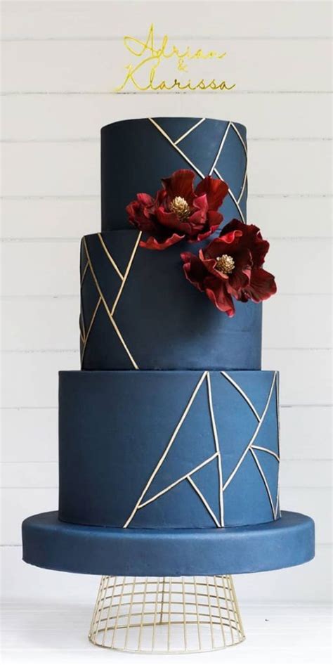 Clean And Contemporary Wedding Cakes Navy Blue And Marsala Wedding