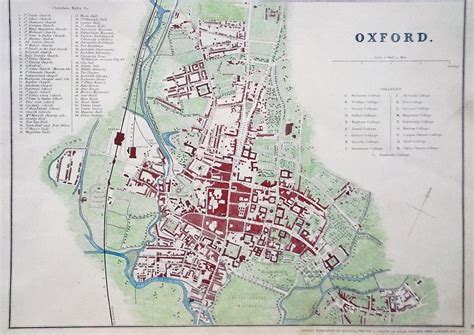 Antique City Map Oxford And University Circa 1861 Detailed Colourful