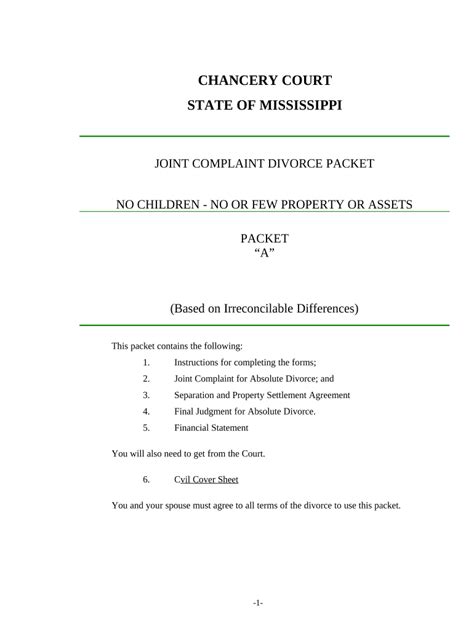 Mississippi Irreconcilable Differences Divorce Packet Pre Built Worksheets Library