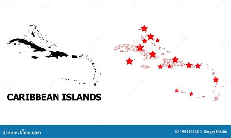 Mappa Poligonale Delle Isole Caraibiche Con Stelle Rosse Illustrazione