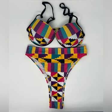Colorful African Print Bikini Swimsuit Kente High Wai Gem