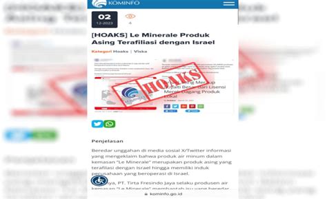 Kemkominfo Hoaks Le Minerale Produk Terafiliasi Israel