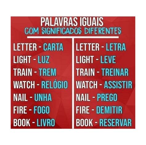 Palavras Com Significados Diferentes - Palavras iguais com significados diferentes | Palavras em inglês ...