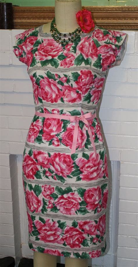 Vintage 1950s Pinup Wiggle Dress Pink Green By Psychedelicpinup 85 00