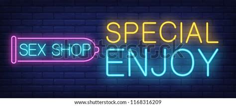 Special Enjoy Neon Sign Glowing Sex Shop Lettering In Condom Outline