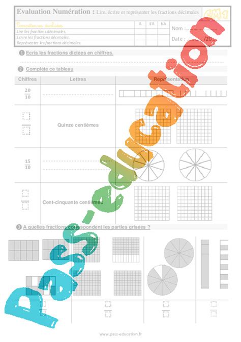 Valuation Bilan Sur Lire Crire Et Repr Senter Des Fractions