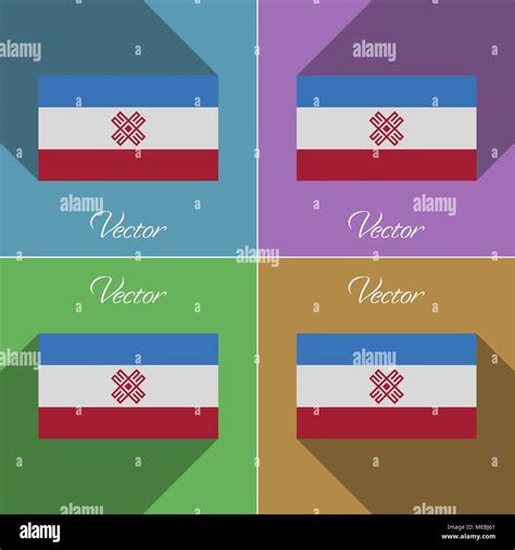 Flags Of Mari El Set Of Colors Flat Design And Long Shadows Vector