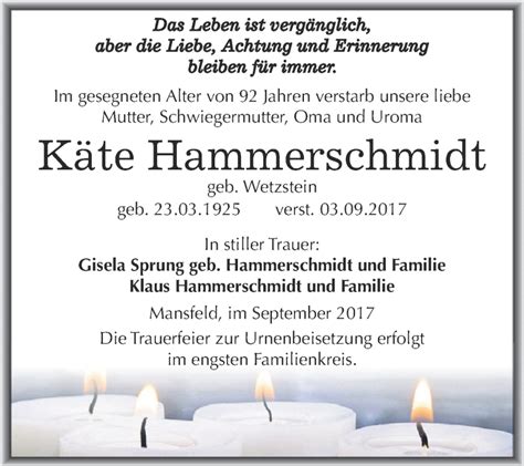 Traueranzeigen Von K Te Hammerschmidt Abschied Nehmen De