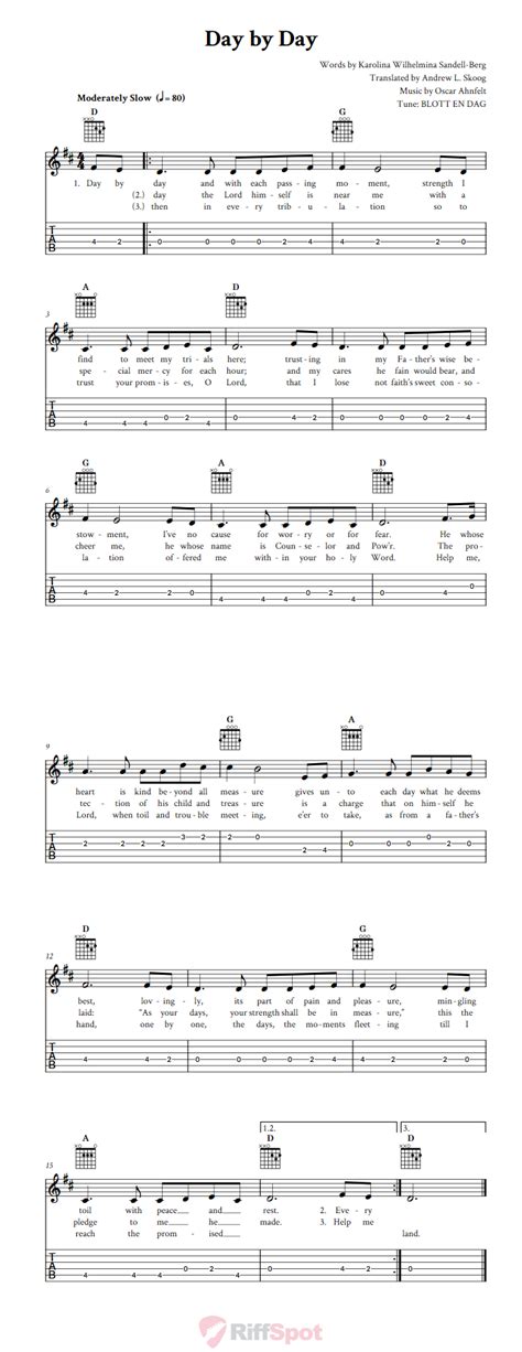 Day By Day - Easy Guitar Sheet Music and Tab with Chords and Lyrics