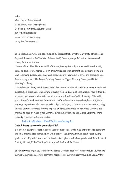 Bodleian Library: A Historical Overview and Public Access Insights