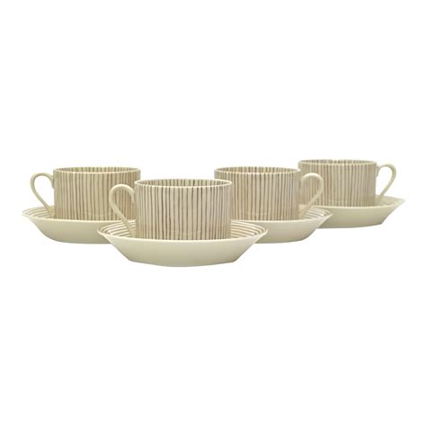 1975 Classic Pin Striped Porcelain Cups And Saucers By Fitz And Floyd 8