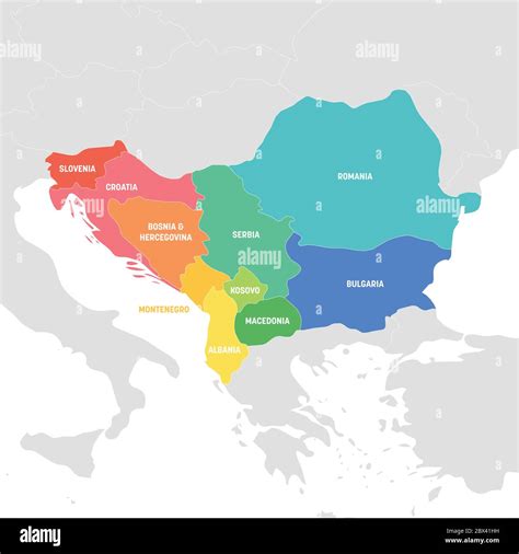 Southeast Europe Region Colorful Map Of Countries Of Balkan Peninsula