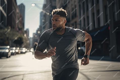 Premium Ai Image A Man Running Down The Street In The City