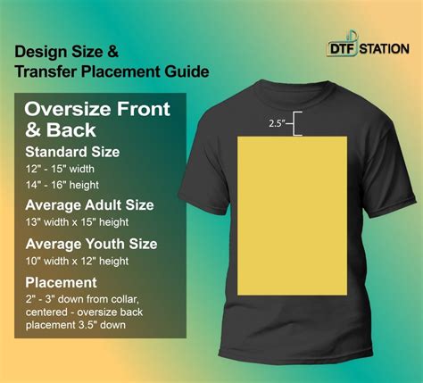 T-shirt Design Size Chart Transfer Placement Guide - DTF Station