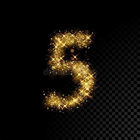 Gold Glittering Number Five 5 On Black Background Stock Vector