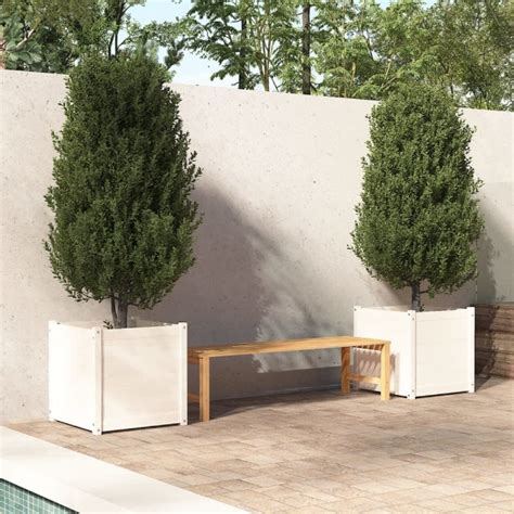 MiCasa Italia Fioriere Da Giardino 2 Pz Bianche 60x60x60 Cm In Legno