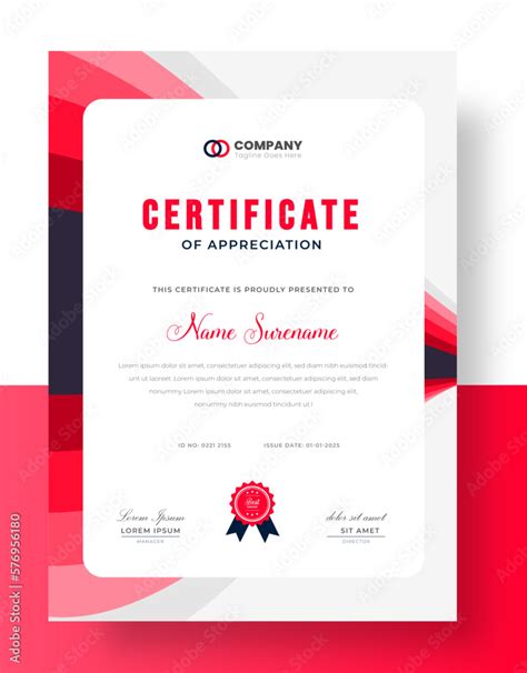 Abstract Clean Professional Red Certificate Of Appreciation Template Diploma Modern Certificate