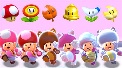 All Toadette Power Ups In Super Mario 3d World Bowsers Fury Youtube