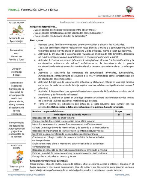 Pdf Ficha Formaci N C Vica Y Tica I Secundaria