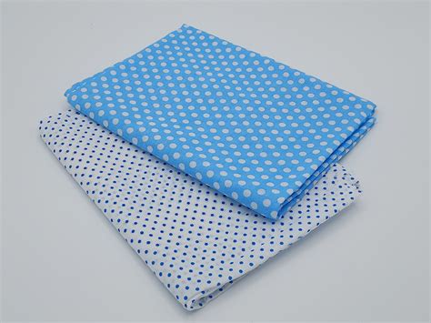 2 Polka Dot Fabrics Blue And White 50 Cm By 50 Cm Etsy Uk