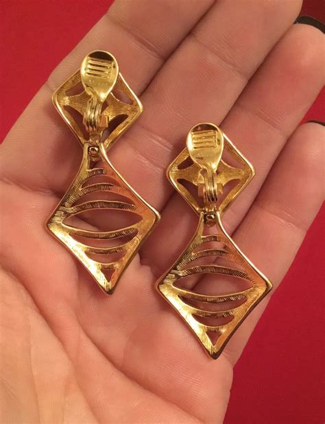 Vintage Monet Gold Clip On Earring Signed Door Knocker Style Etsy New