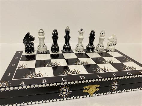 A Unique Black And White Dots Chess Set Etsy