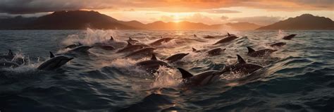 Premium AI Image | Dolphins in the ocean at sunset