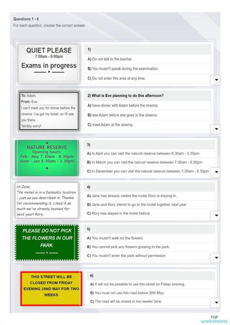 Ket Set 5 Reading Part 1 Interactive Worksheet Topworksheets