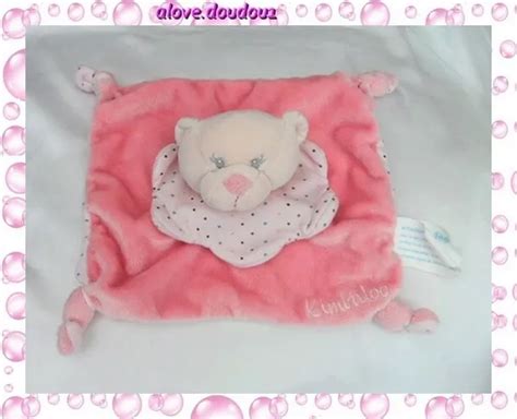 DOUDOU PELUCHE PLAT Ours Rose Collerette Rose à Pois La Halle Kimbaloo