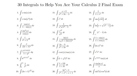 30 Integrals To Help You Ace Your Calculus 2 Final Exam Part 2 Of 2