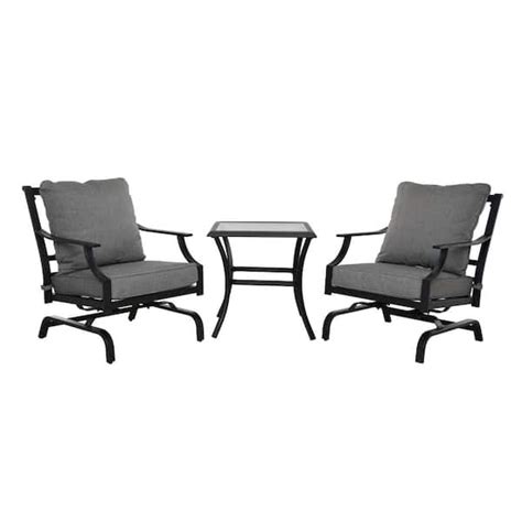 Wildaven 3 Piece Metal Outdoor Bistro Chat Set Patio Furniture Conversation Set With Side Table