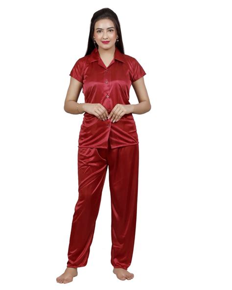 Solid Ladies Satin Night Suit Maroon Semi Stretchable At Rs 180 Set In New Delhi