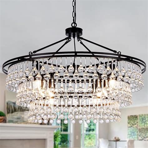 Wellmet Large Crystal Chandelier 32 Black Farmhouse Chandelier For